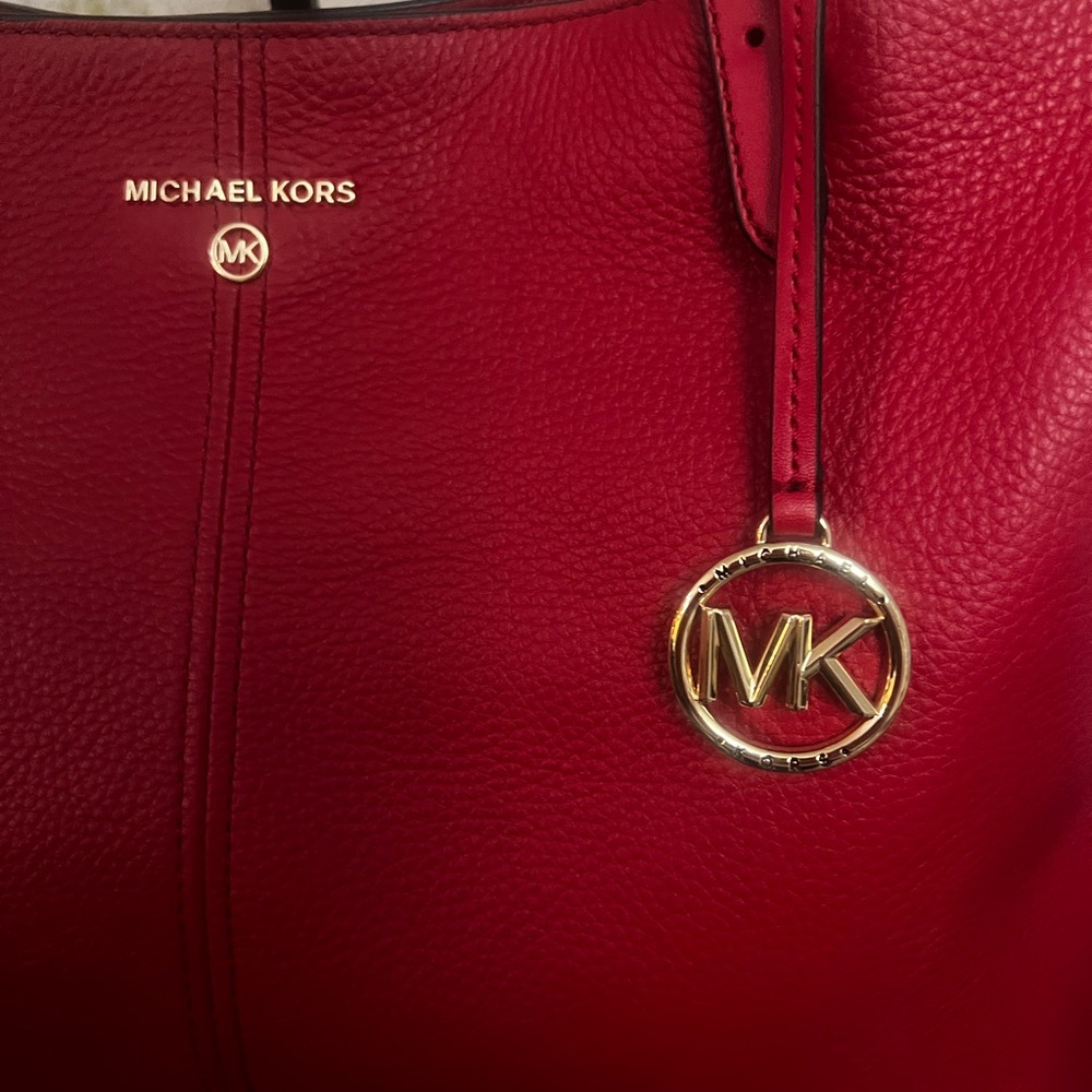 Michael Kors NWOT Lenox Pebble Crimson Red Leather Large Tote Bag - Picture 4 of 12